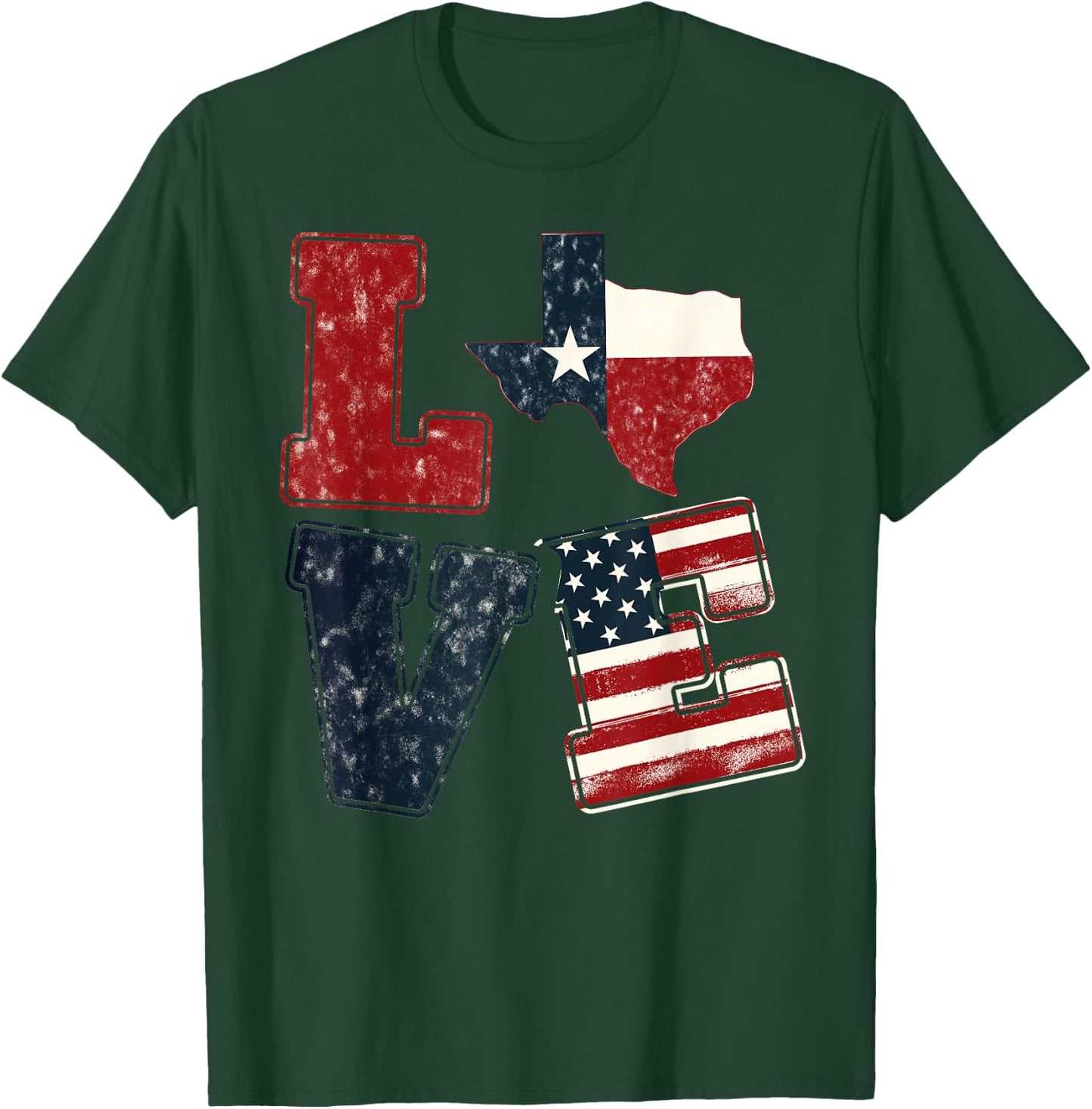 Distressed Retro TX 4th July American Flag I Love Texas Flag T-Shirt - T-Shirt | Forest