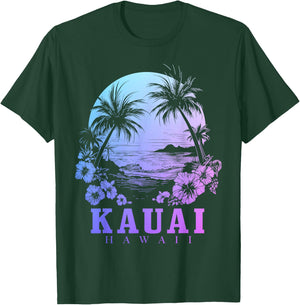 Kauai Hawaii Hawaiian Hibiscus Flowers Surfer Souvenir T-Shirt - T-Shirt | Forest