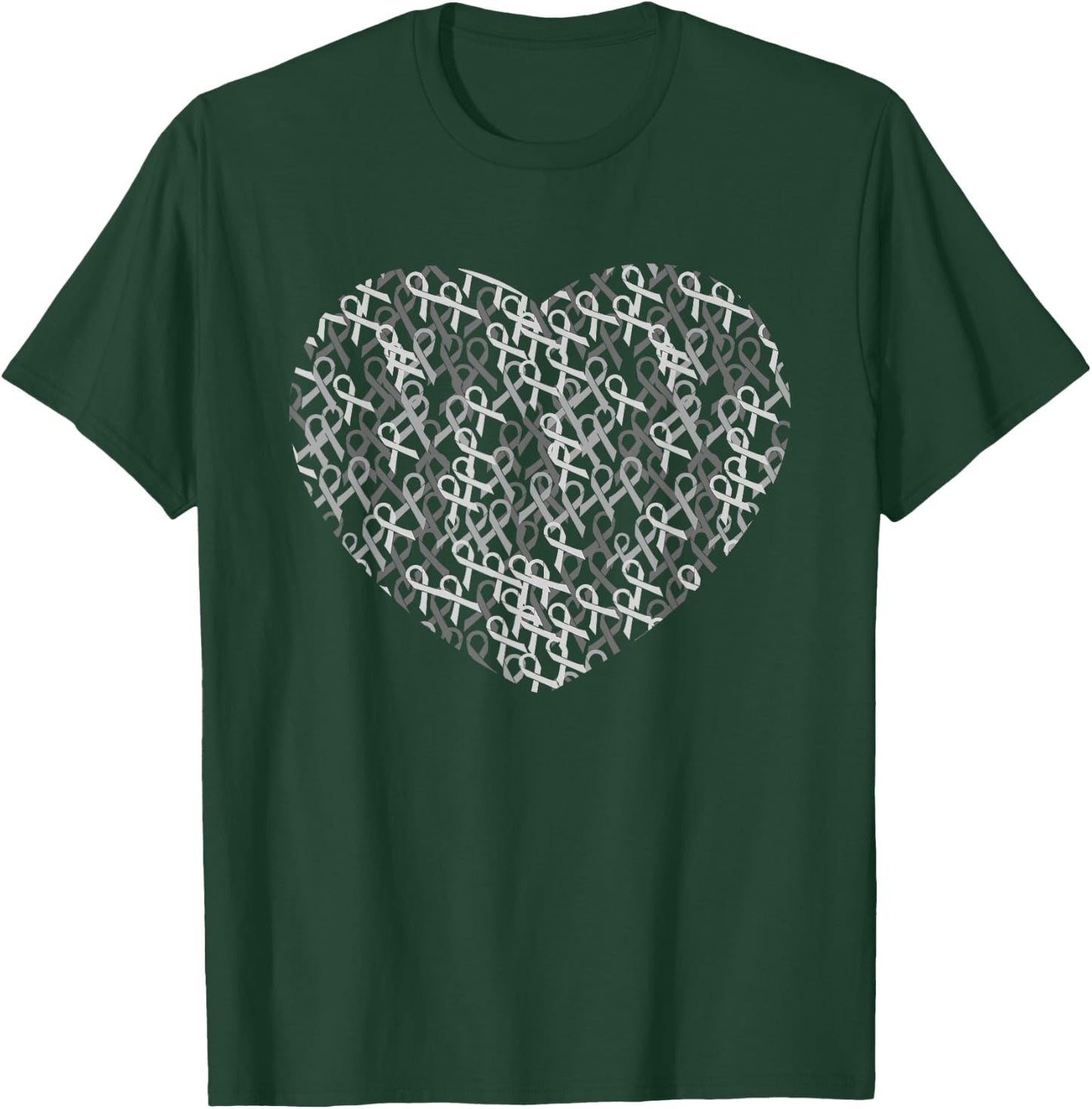 Brain Cancer Awareness Gray Ribbon Heart Brain Tumor Support T-Shirt - T-Shirt | Forest