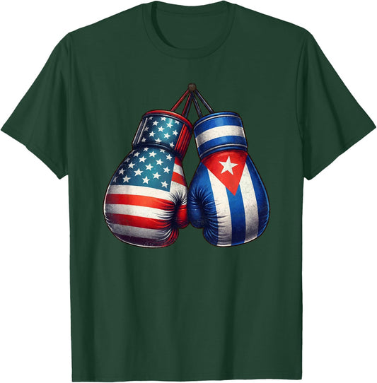 Vintage Cuba Boxing Gloves American USA Cuban Flag Boxer T-Shirt - T-Shirt | Forest