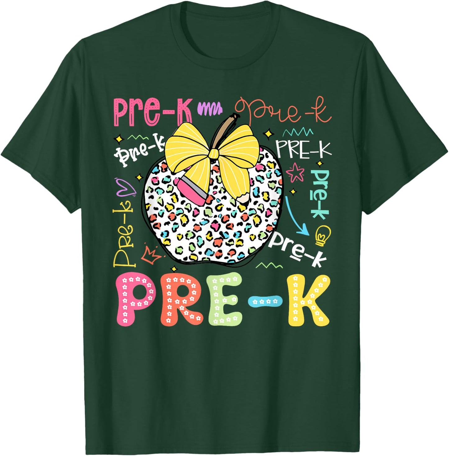 Pre-K Typography First Day Back To School Leopard Apple T-Shirt - T-Shirt | Forest
