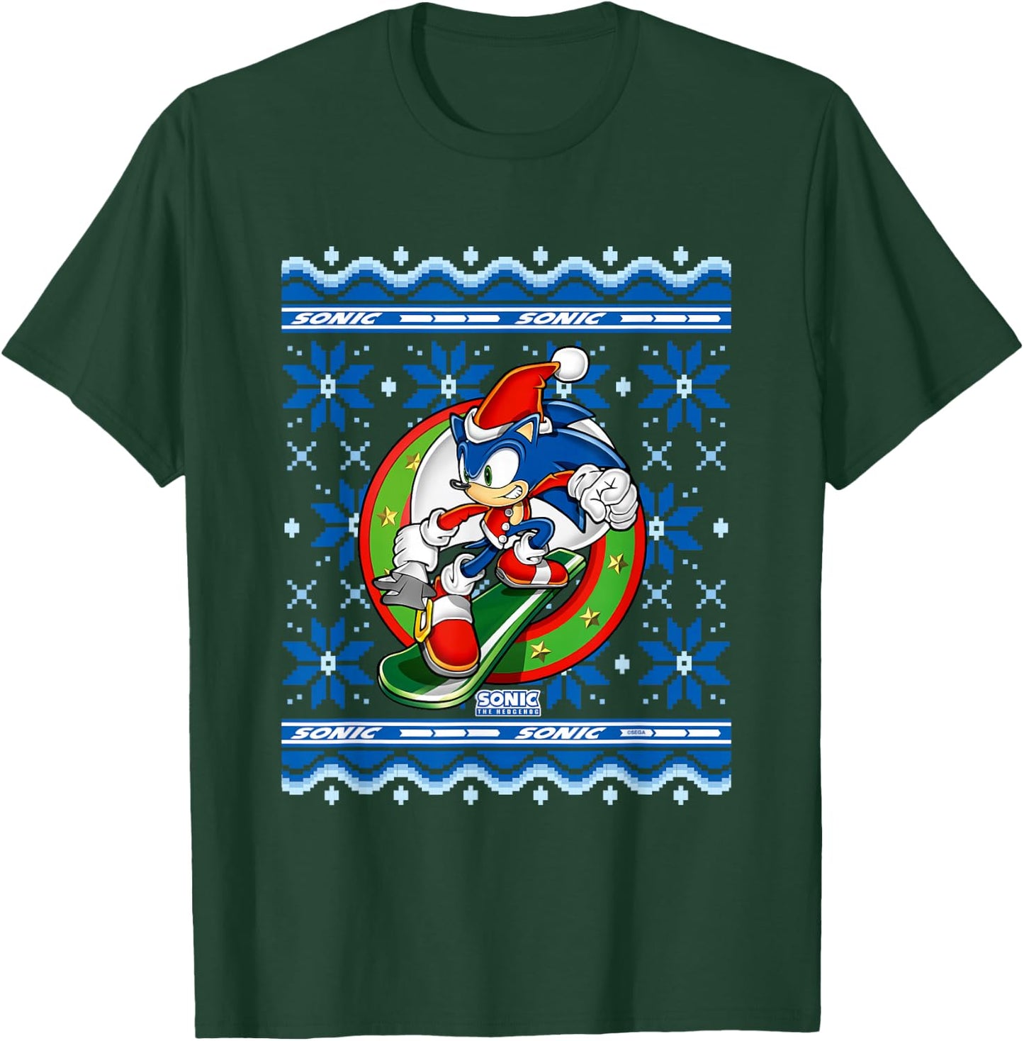 Sonic The Hedgehog Christmas Shredding Sonic Ugly Sweater T-Shirt - T-Shirt | Forest