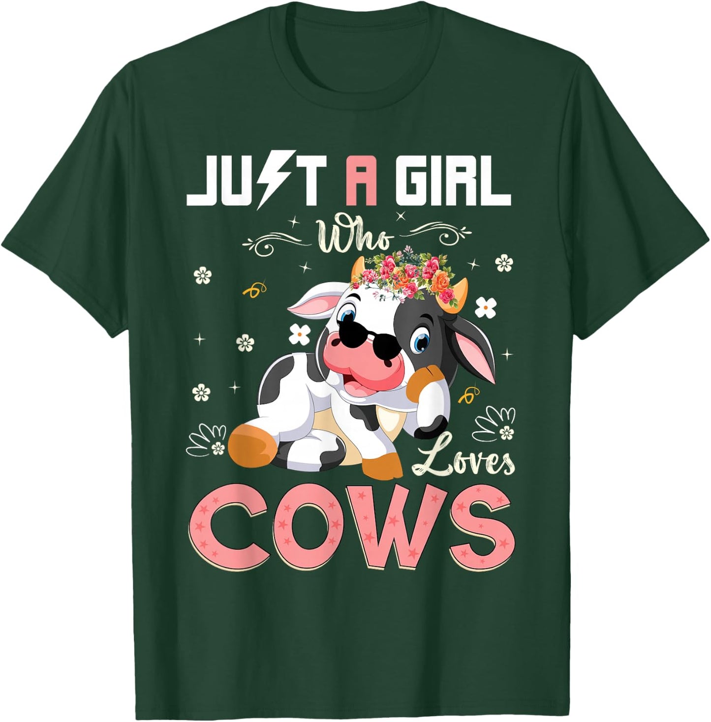 Just A Girl Who Loves Cows Cute Strawberry Cow Cowgirl Print T-Shirt - T-Shirt | Forest
