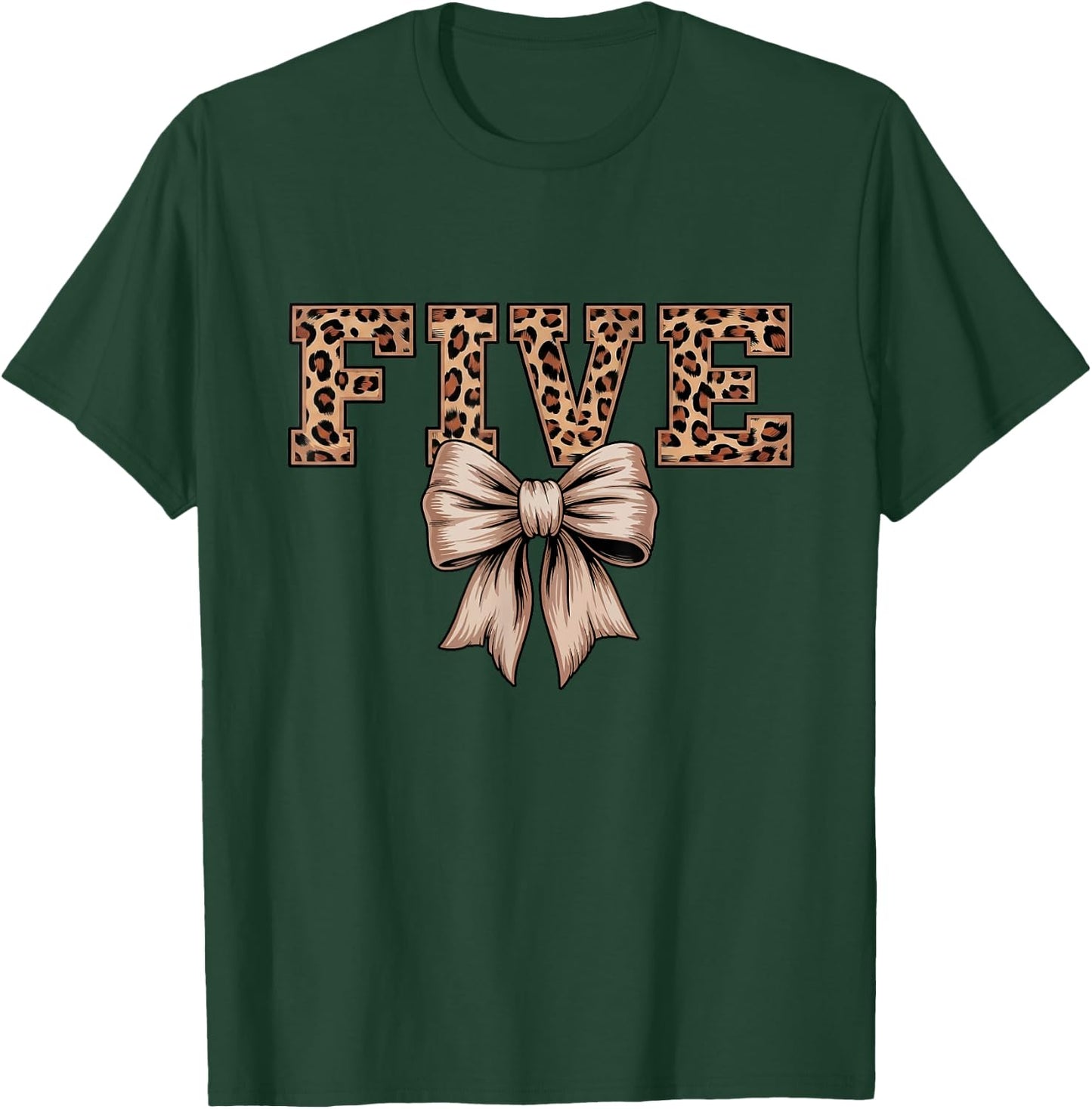 Birthday Girl Leopard Coquette Bow Chic 5 Year Old T-Shirt - T-Shirt | Forest