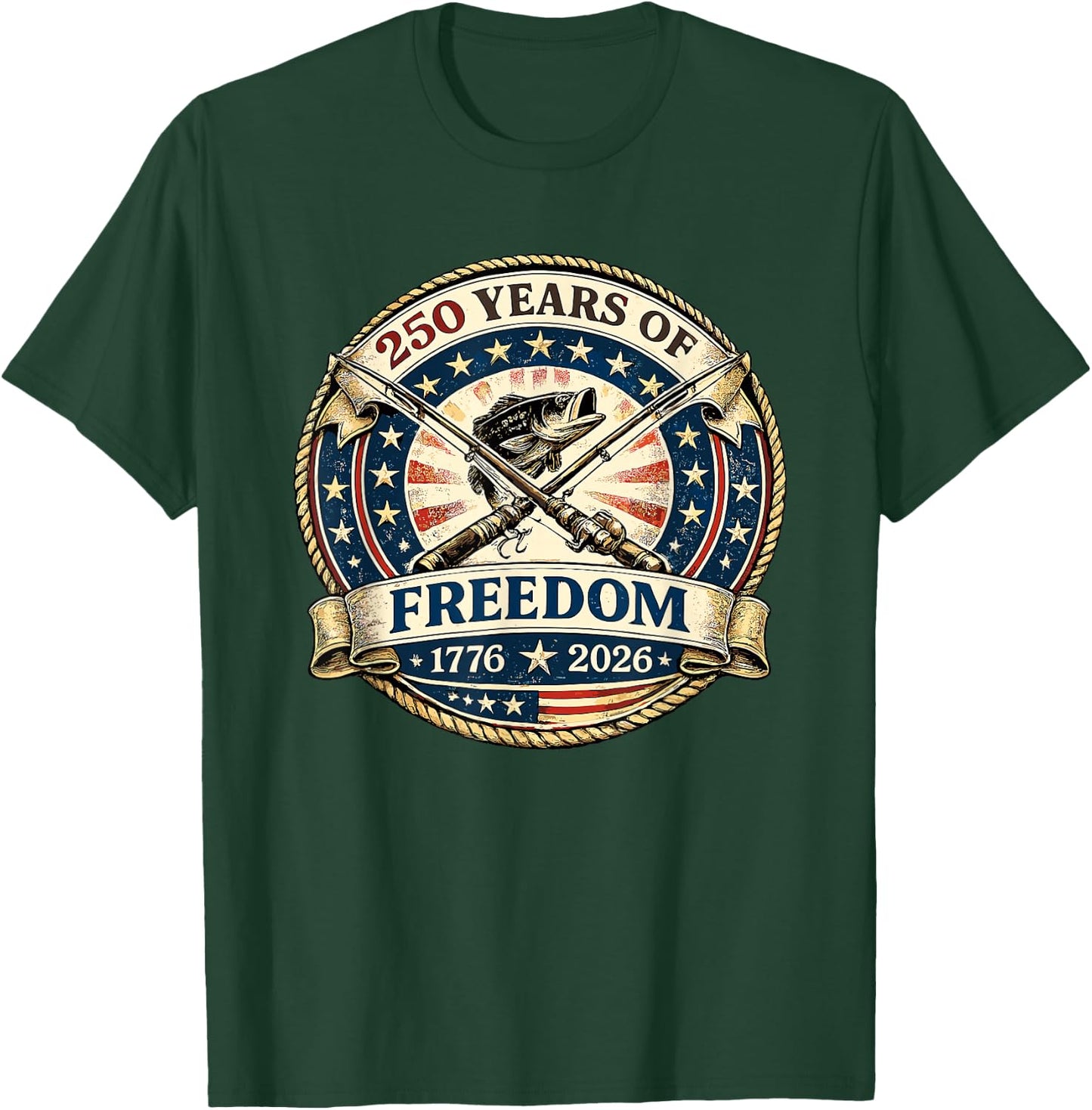 Patriotic Bass Fishing Reels 250 Years of Freedom Fishing T-Shirt - T-Shirt | Forest