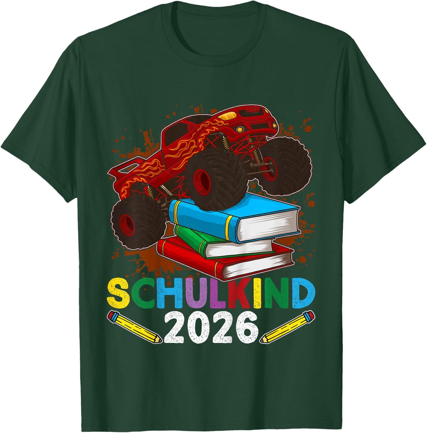 Schulkind 2026 Monstertruck Cooles Buntes Jungen Einschulung T-Shirt - T-Shirt | Forest