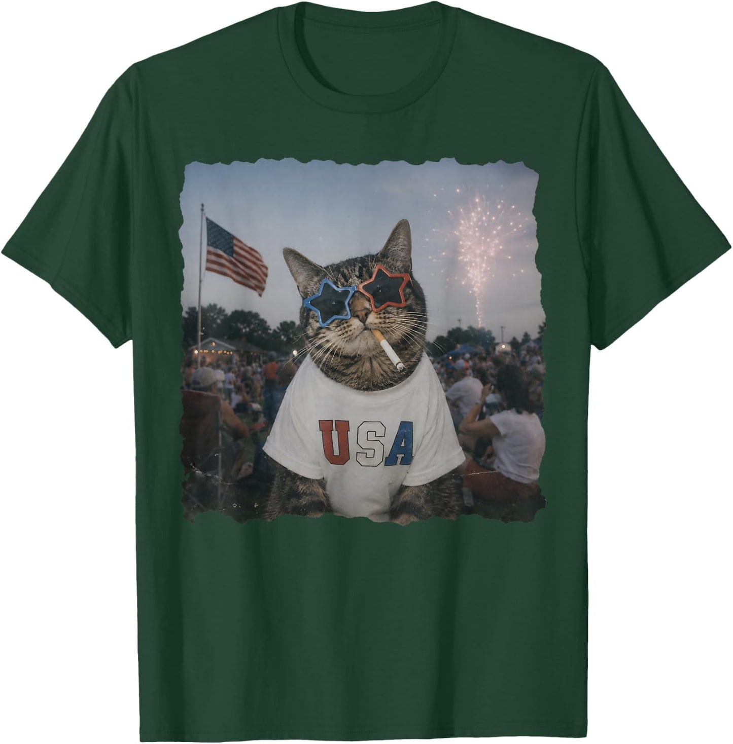Patriotic Cat Smoking Sunglasses Meme Funny 4th of July T-Shirt - T-Shirt | Forest