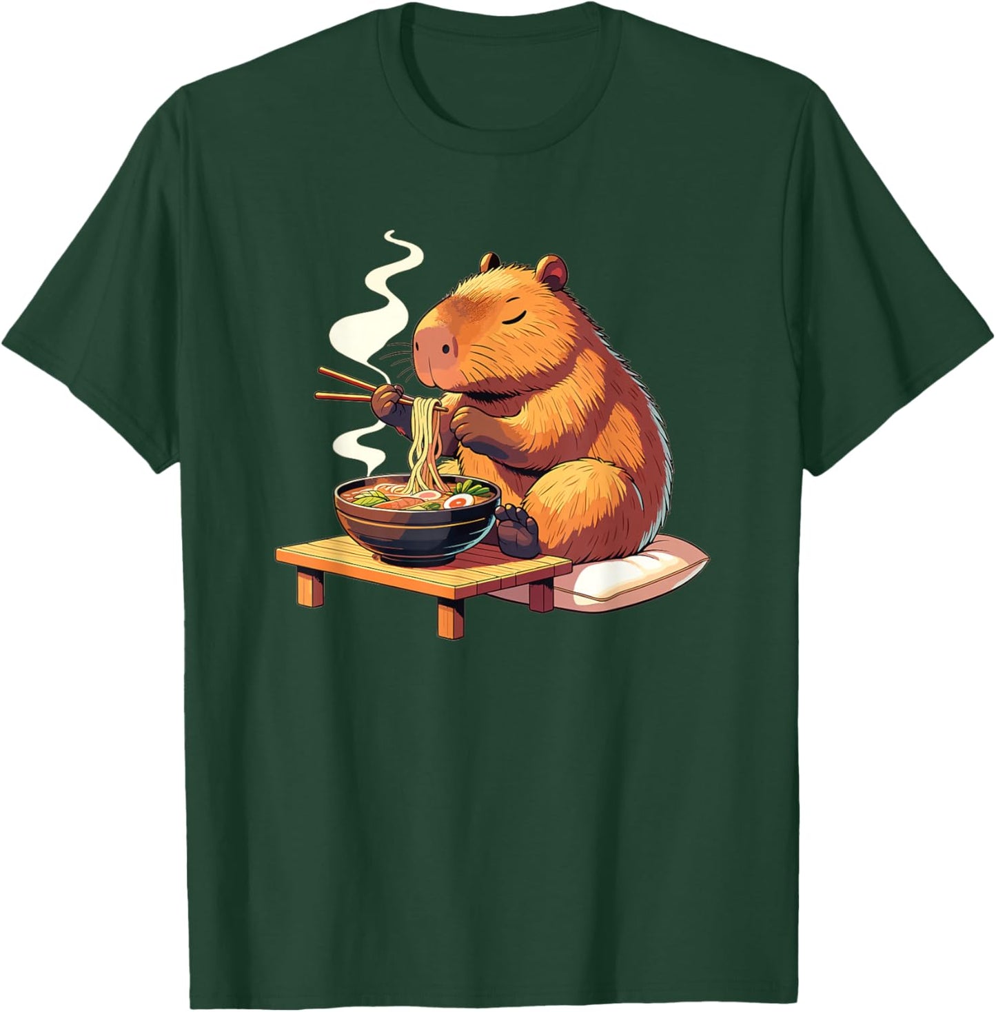 Cute Capybara Eats Ramen Noodles Capybaras Ramen , black T-Shirt - T-Shirt | Forest