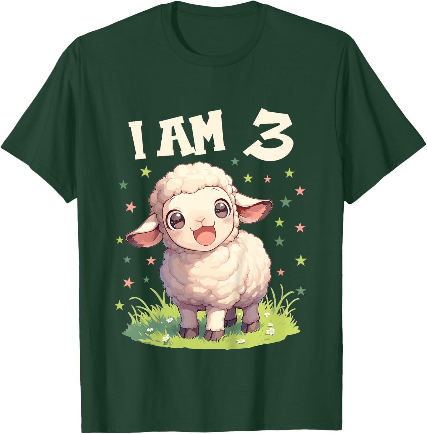 Kids 3 Years old 3 birthday Sheeps Boy Girl Sheep T-Shirt - T-Shirt | Forest
