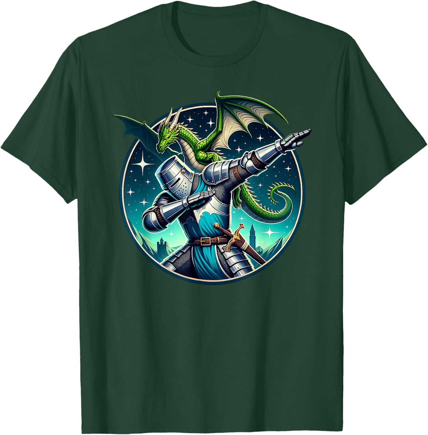 Dabbing Medieval Knight Dragon Funny Renaissance Ren Faire T-Shirt - T-Shirt | Forest