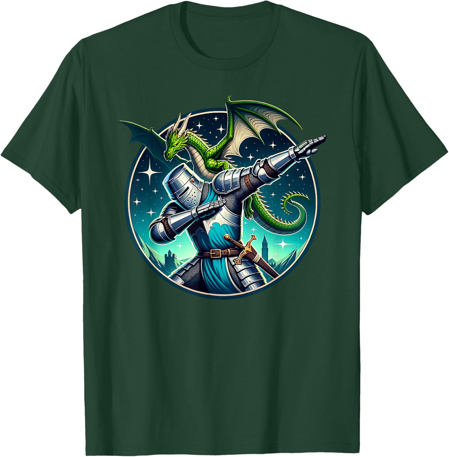 Dabbing Medieval Knight Dragon Funny Renaissance Ren Faire T-Shirt - T-Shirt | Forest