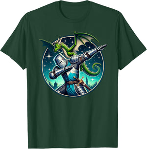 Dabbing Medieval Knight Dragon Funny Renaissance Ren Faire T-Shirt - T-Shirt | Forest