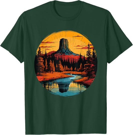 Devils Tower National Monument Wyoming Vintage Retro Travel T-Shirt - T-Shirt | Forest