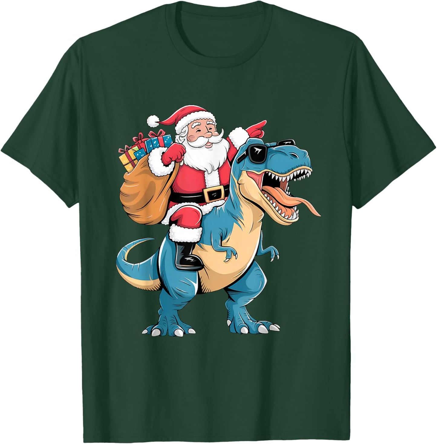 Santa Riding Dinosaur T rex Christmas Boys Men Girls Squad T-Shirt - T-Shirt | Forest