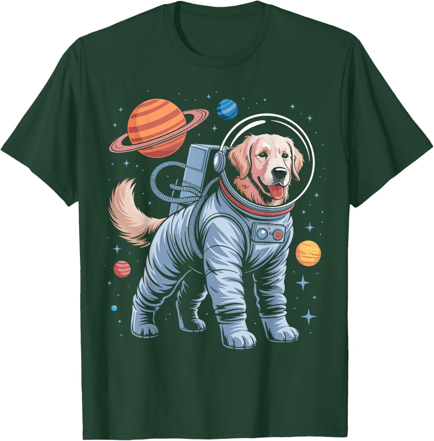 Astronaut Golden Retriever Space T-Shirt - T-Shirt | Forest