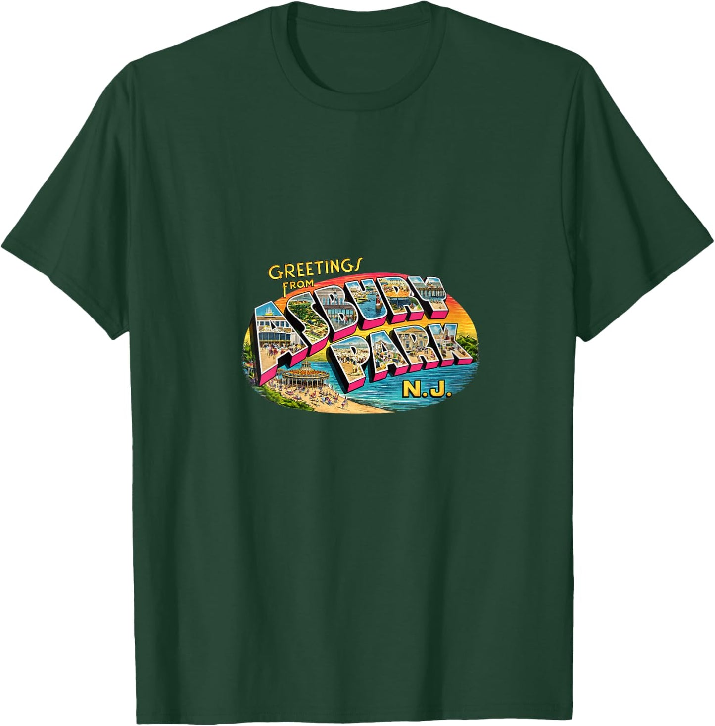 Women's Greetings from Asbury Park N.J. V-Neck T-Shirt - T-Shirt | Forest