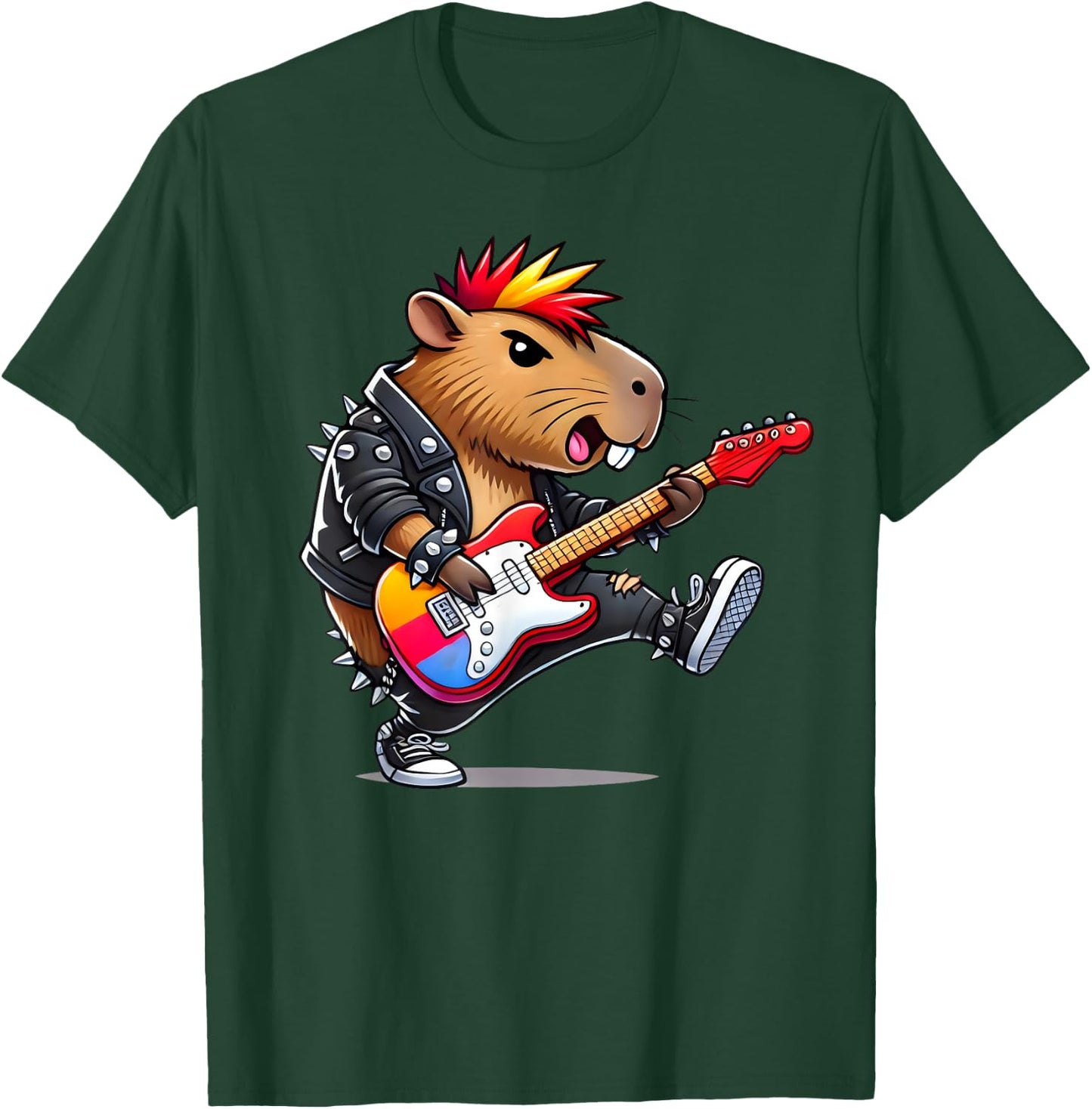 Cute Punk Capybara, Rock'n Roll Goth Capibara, Guitar Band T-Shirt - T-Shirt | Forest