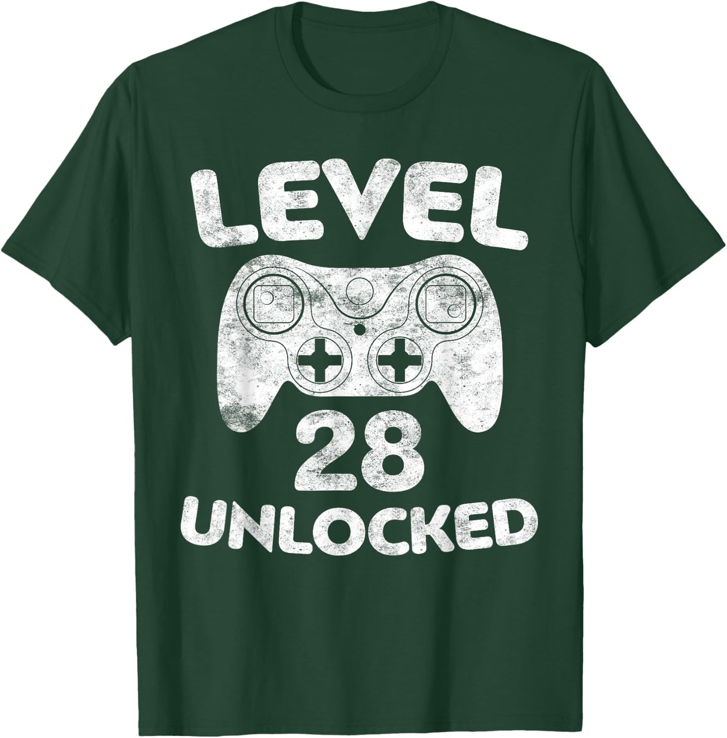 Level 28 Unlocked 28th Video Gamer Birthday Gift T-Shirt - T-Shirt | Forest