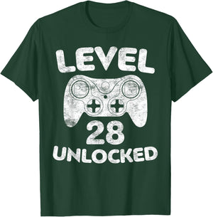 Level 28 Unlocked 28th Video Gamer Birthday Gift T-Shirt - T-Shirt | Forest