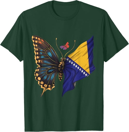Bosnia and Herzegovina Flag Butterfly Bosnian Roots T-Shirt - T-Shirt | Forest