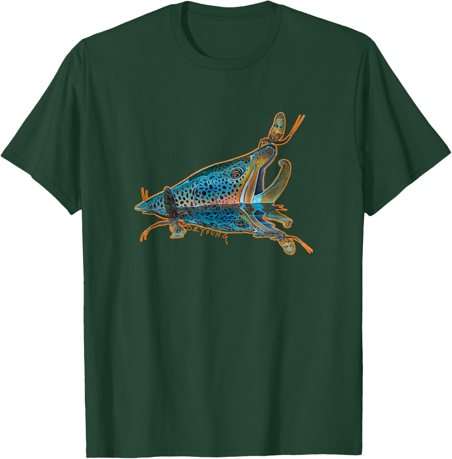 Brown Trout Fishing Emigrant Riser Fly Fishing T-Shirt - T-Shirt | Forest