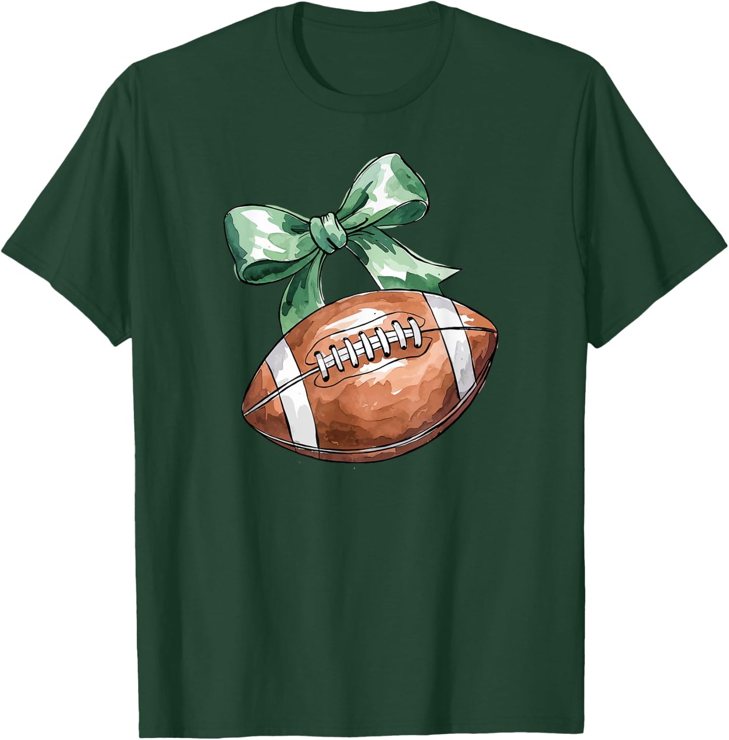 Coquette Football with Green Bow, Cute Team Spirit Sports T-Shirt - T-Shirt | Forest