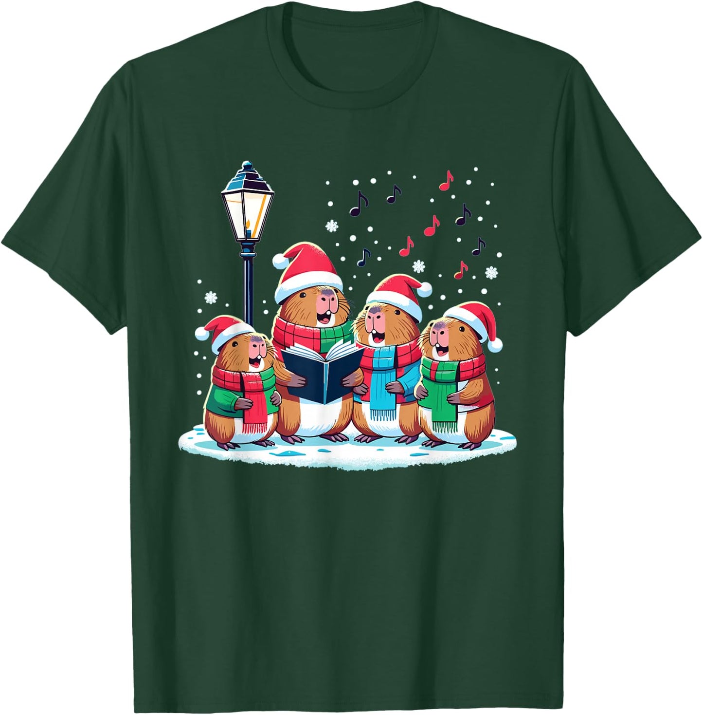 Festive Winter Capybara Christmas T-Shirt - T-Shirt | Forest
