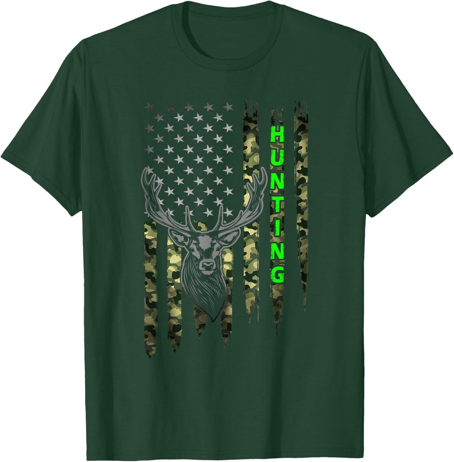 Patriotic Whitetail Buck Deer Hunting American Camouflage Small T-Shirt - T-Shirt | Forest