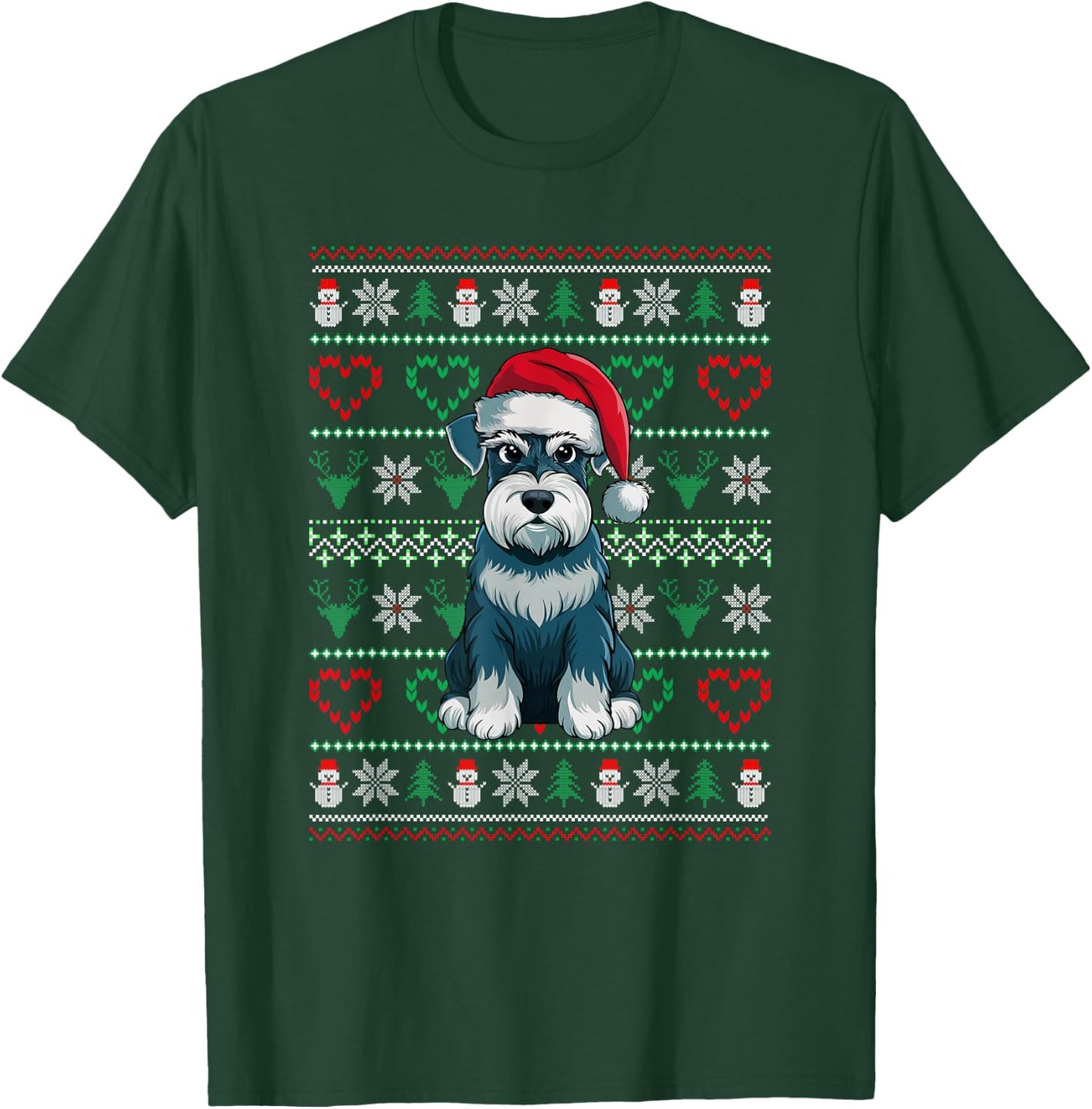 Ugly Christmas Schnauzer Dog Wearing Santa Hat Xmas Pajama T-Shirt - T-Shirt | Forest