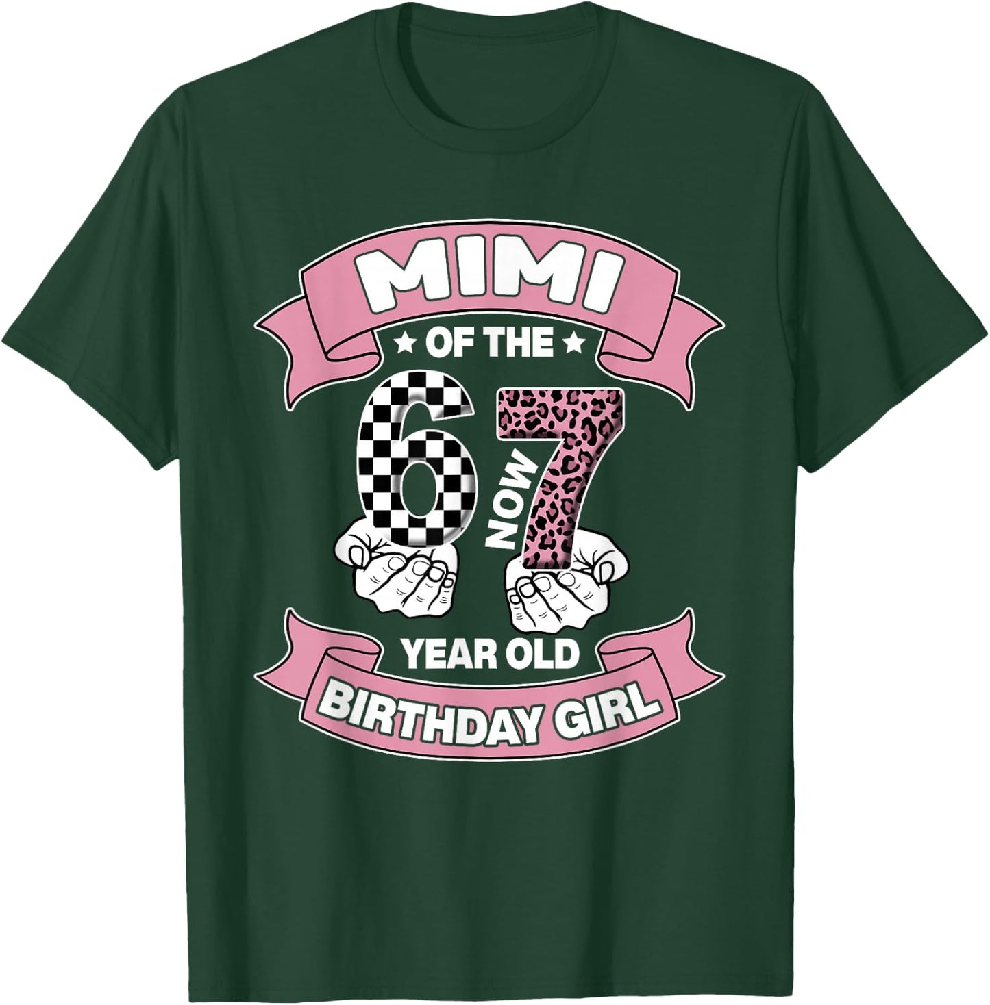 Mimi 67 Birthday 7 Years Old Ribbon Leopard Family T-Shirt - T-Shirt | Forest