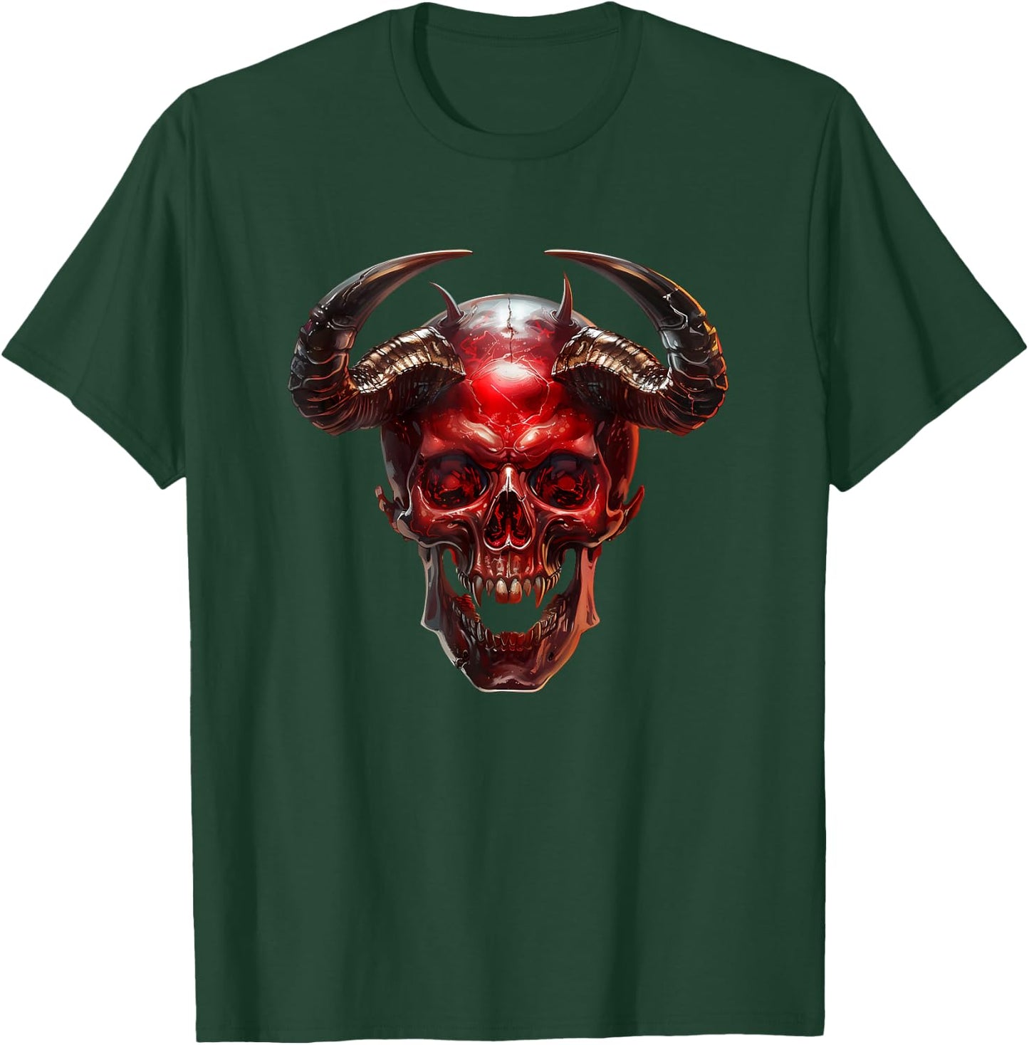 Satanic Goth Skull With Occult Devil Horns Red Demon T-Shirt - T-Shirt | Forest