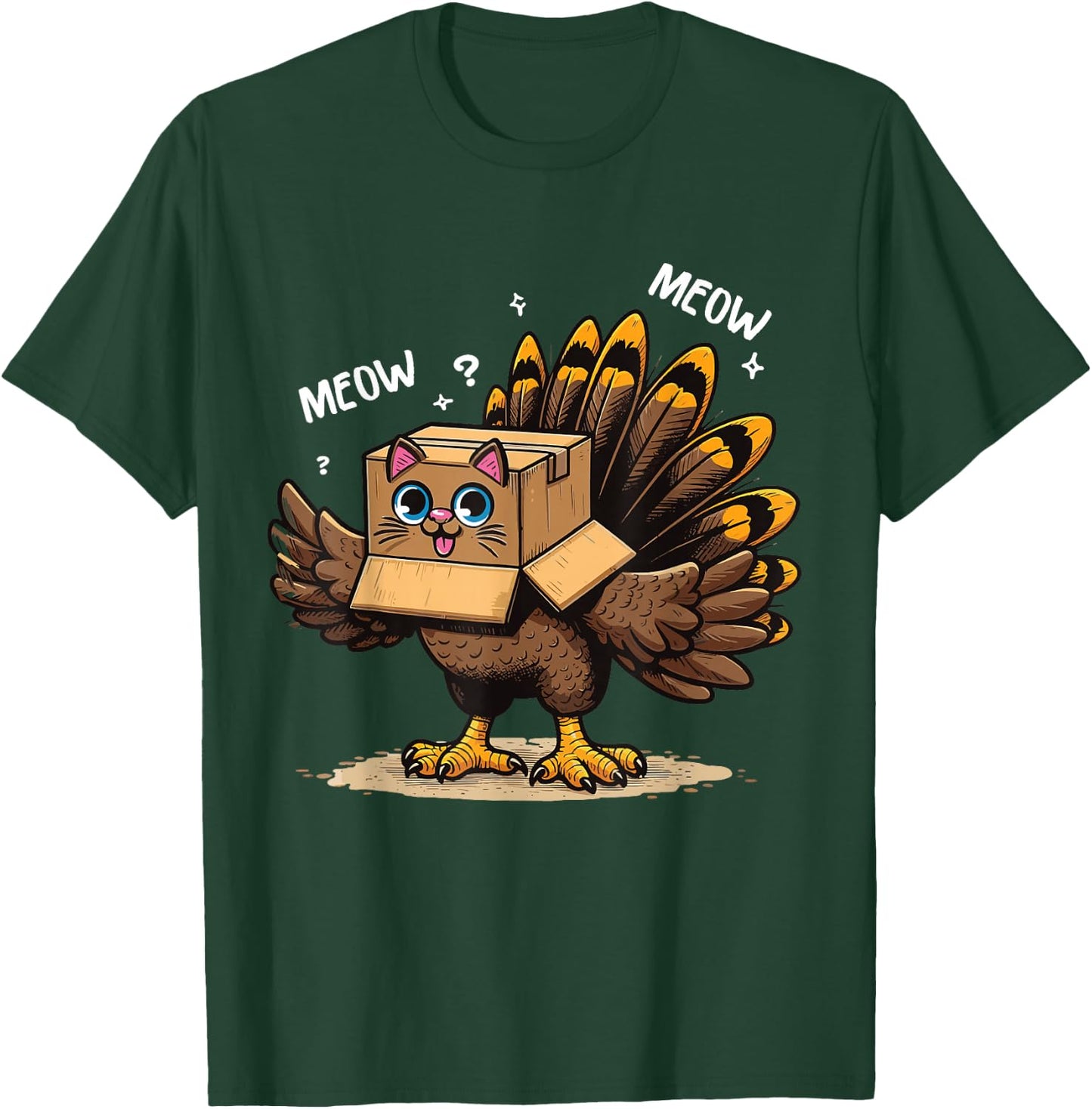 Thanksgiving Turkey Cat Meow Funny Men Women Thanksgiving T-Shirt - T-Shirt | Forest