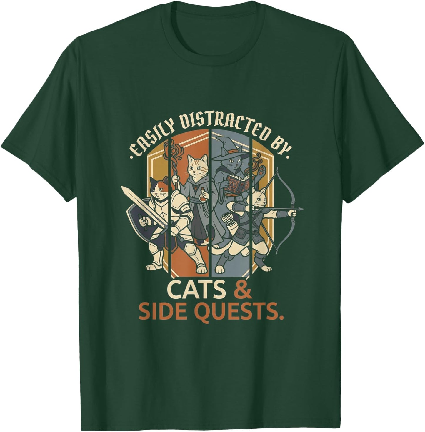 Easily Distracted By Cats and Side Quests Funny RPG Gamer T-Shirt - T-Shirt | Forest