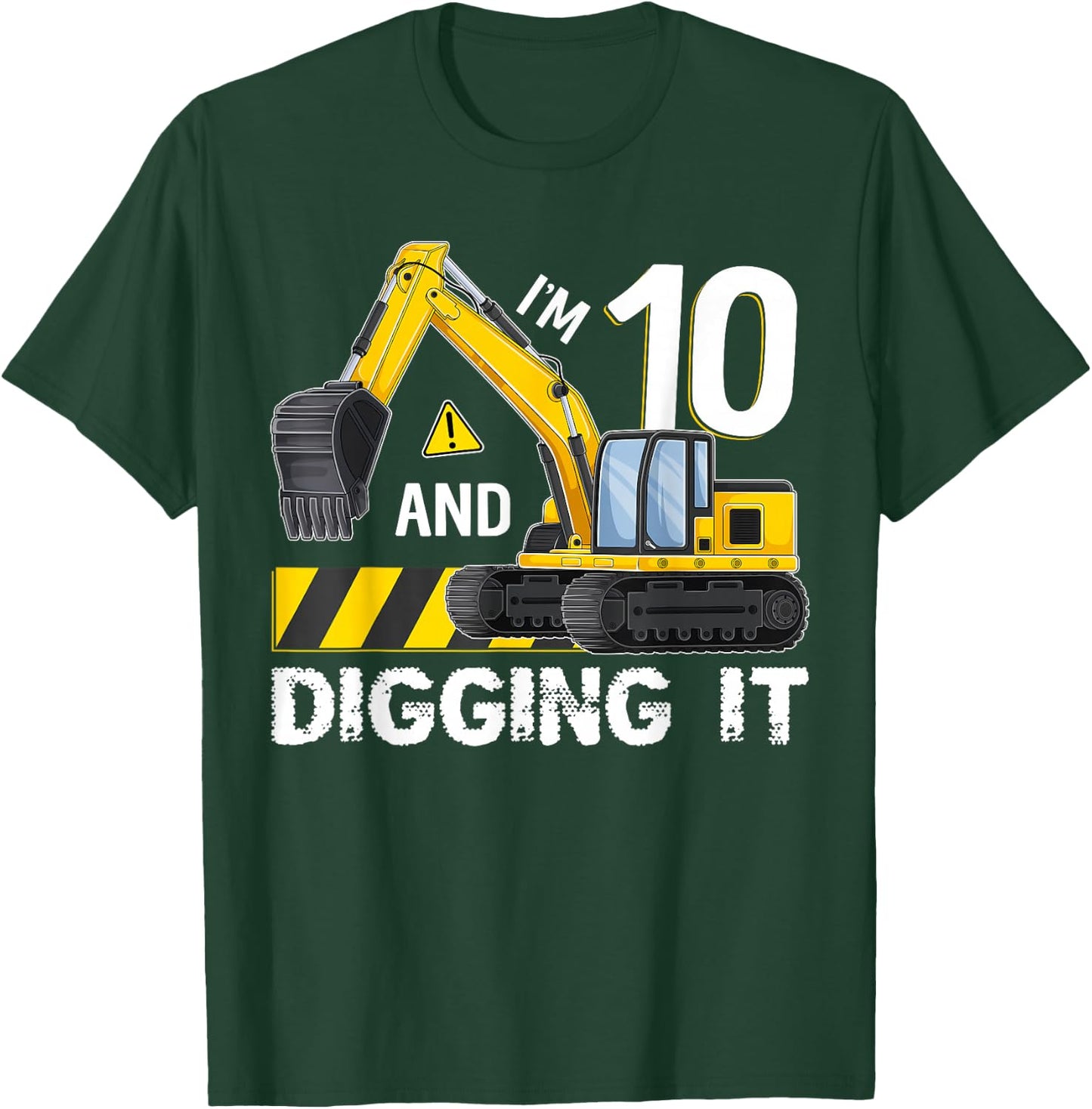 Kids Im 10 And Digging It Boy Excavator 10th Birthday T-Shirt - T-Shirt | Forest