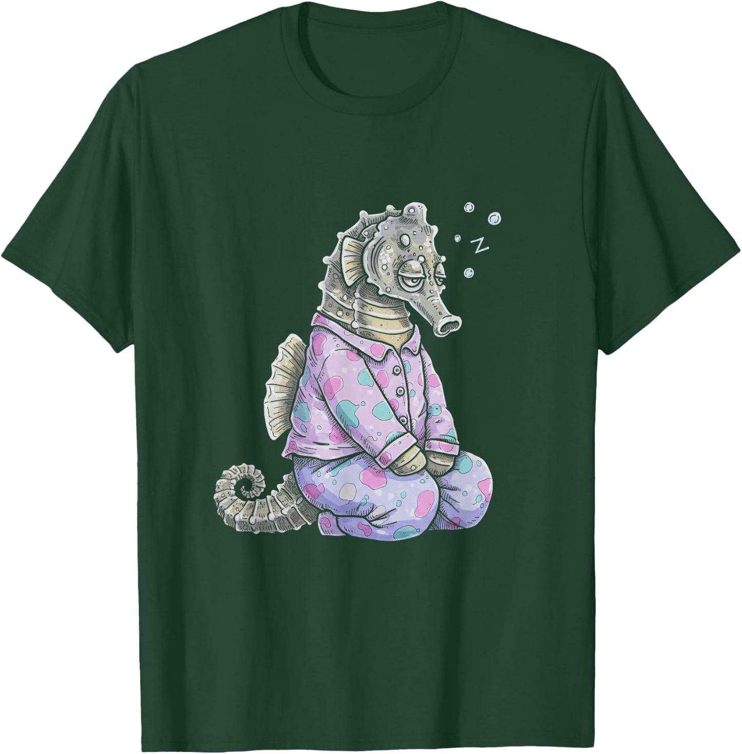Funny Sleepy Seahorse Pyjamas and Girls T-Shirt - T-Shirt | Forest