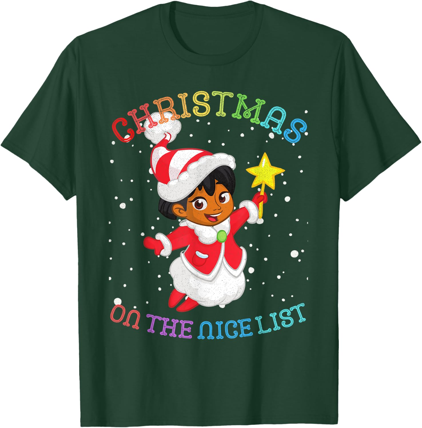 Christmas African American Girl Angel: On the Nice List T-Shirt - T-Shirt | Forest