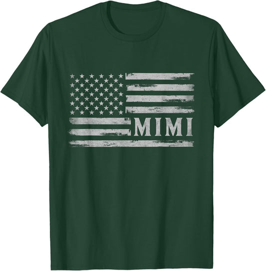 Mimi Grey Vintage USA Flag Mother's Day Grandma T-Shirt - T-Shirt | Forest
