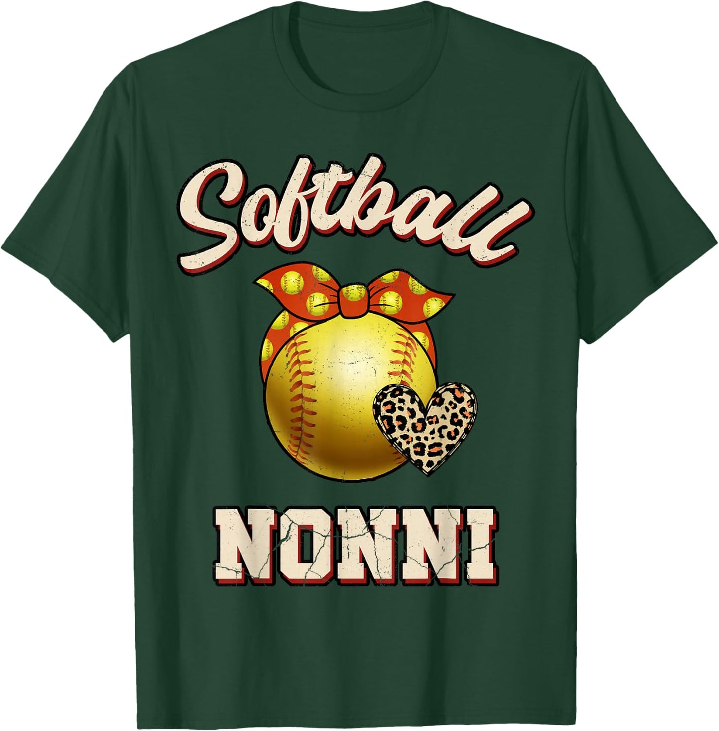 Softball Nonni Leopard Heart Fans Mother's Day Gift T-Shirt - T-Shirt | Forest
