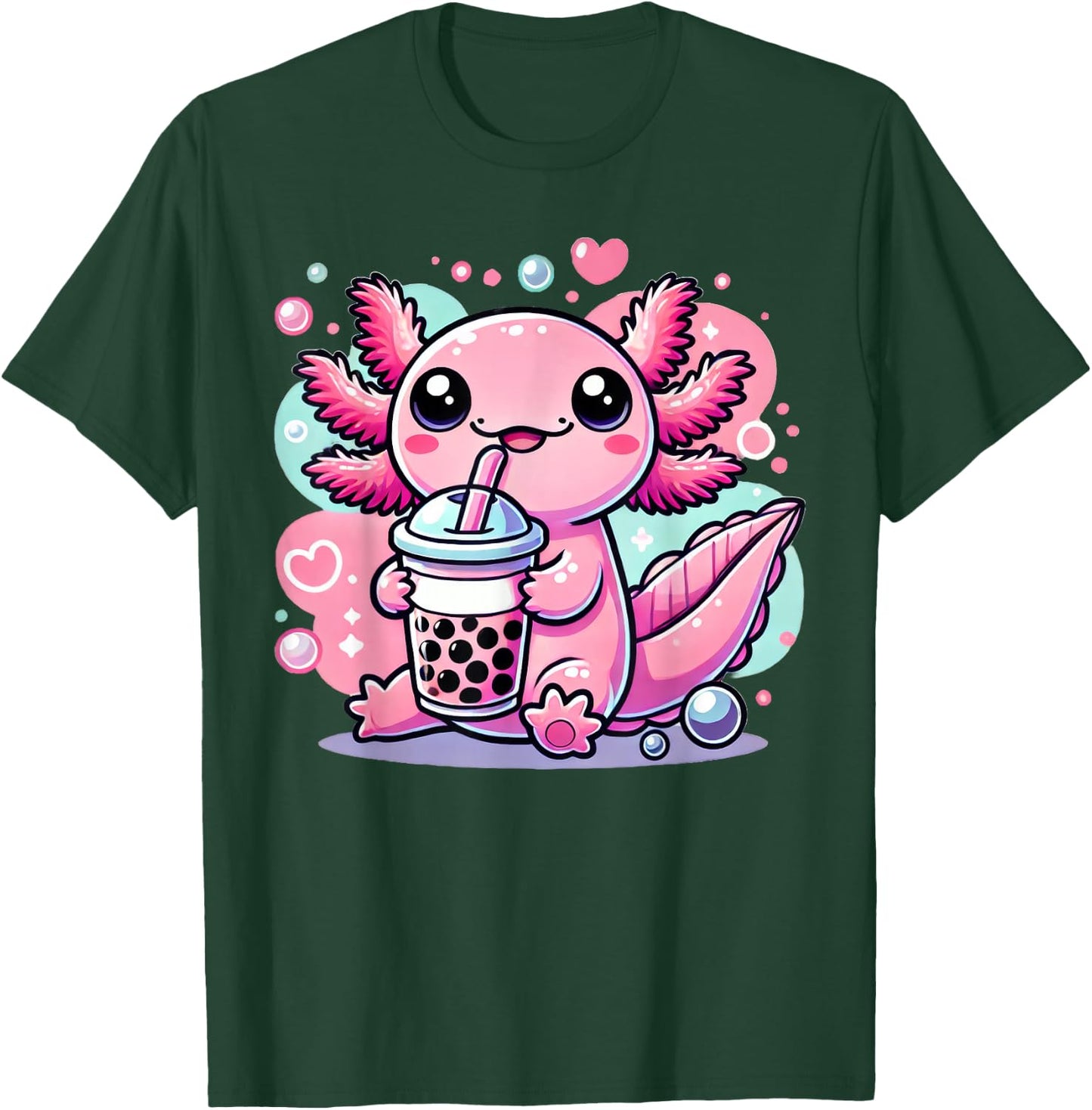Kawaii Axolotl Bubble Boba Tea T-Shirt - T-Shirt | Forest