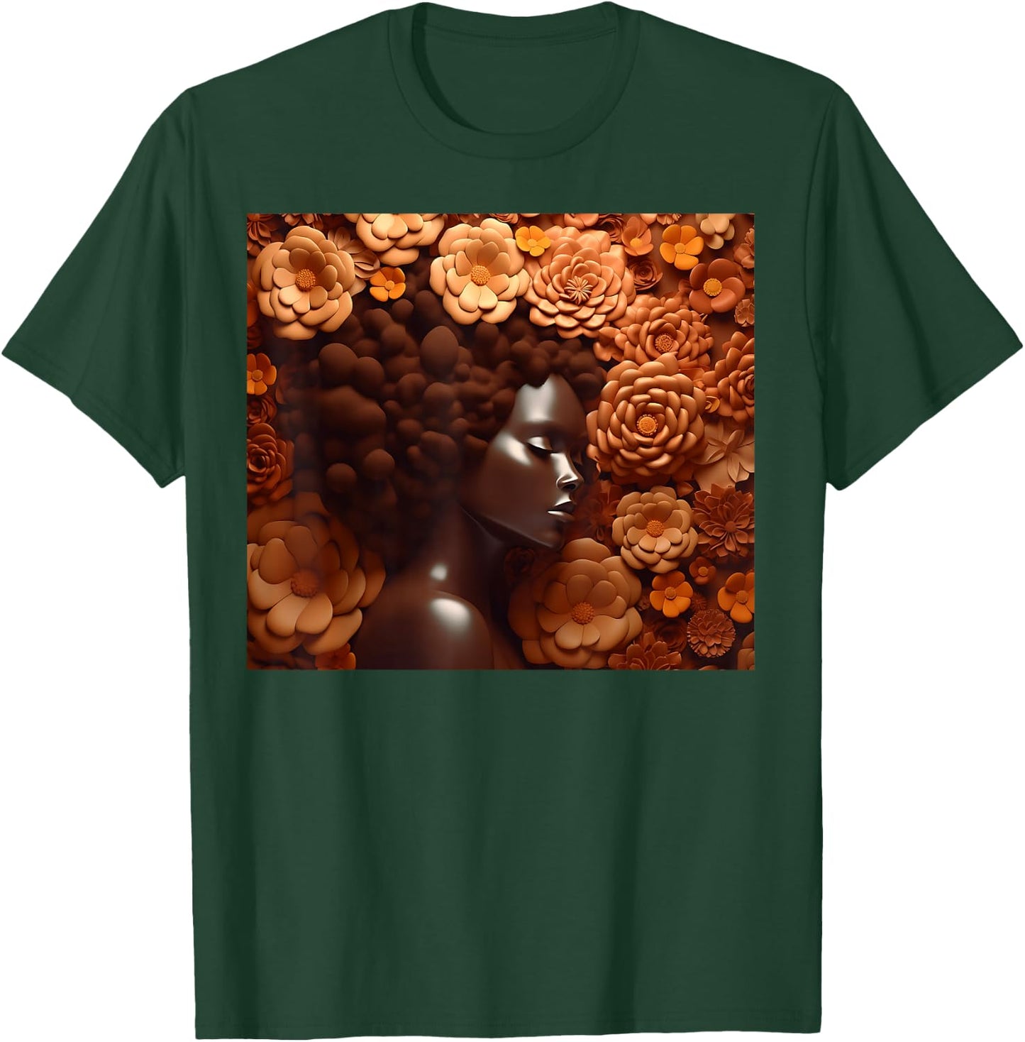 Afro Woman Floral Black Queen Puff Art Melanin Magic Orange T-Shirt - T-Shirt | Forest