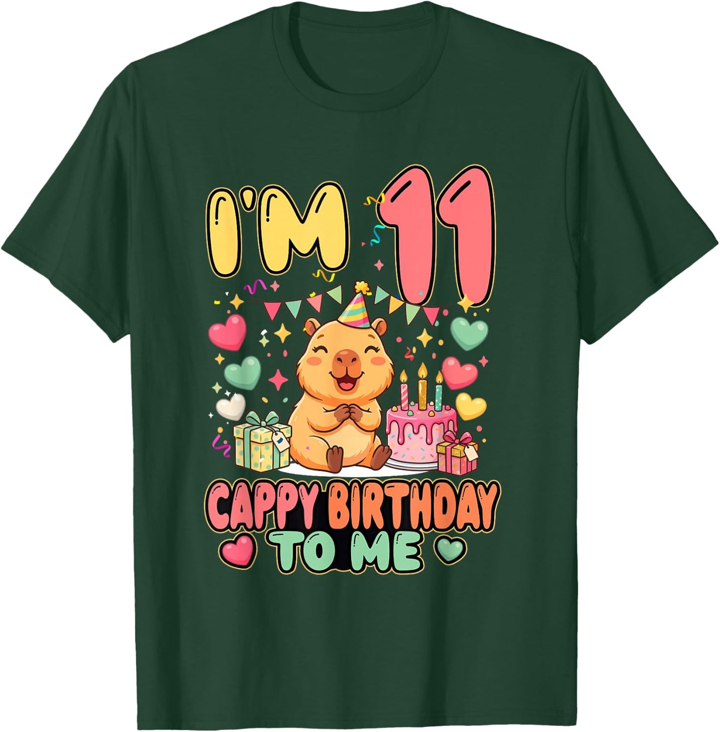 I'm 11 Year Old Cappy Birthday to Me 11th Birthday Capybara T-Shirt - T-Shirt | Forest