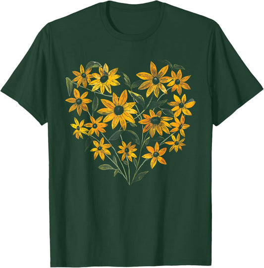 Black Eyed Susan Flower Girl Heart Valentine's Day Plant Mom T-Shirt - T-Shirt | Forest