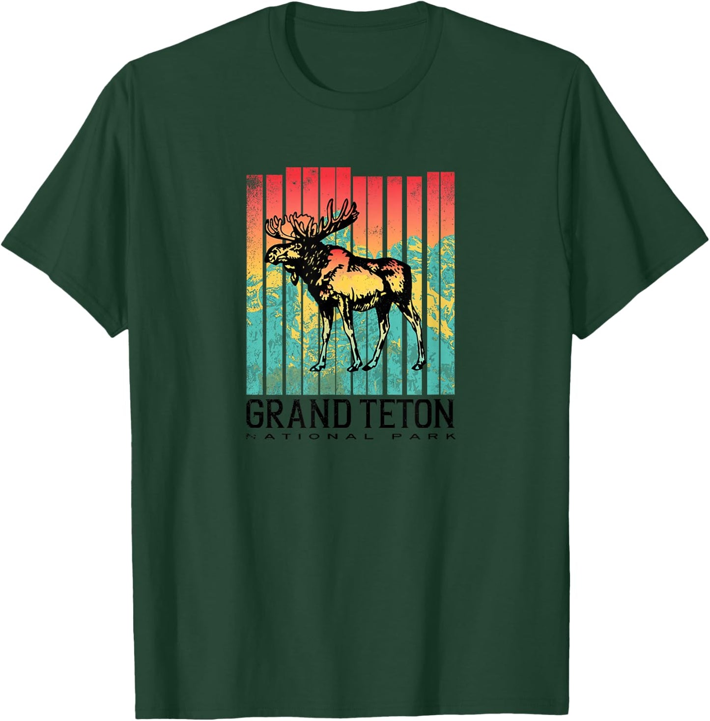 Grand Teton National Park Retro Colorful Moose T-Shirt - T-Shirt | Forest