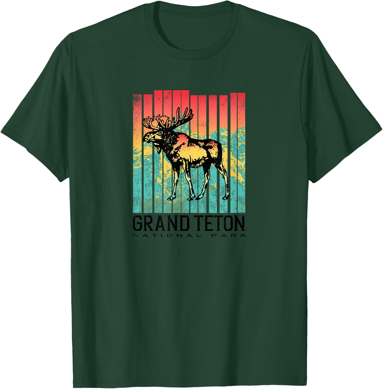 Grand Teton National Park Retro Colorful Moose T-Shirt - T-Shirt | Forest