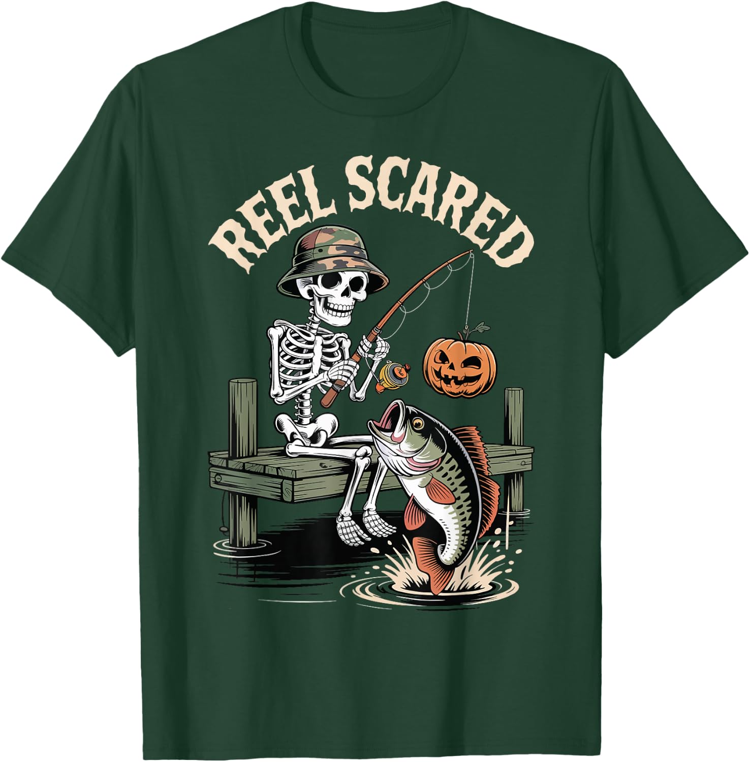 Reel Scared Funny Fishing Halloween T-Shirt - T-Shirt | Forest
