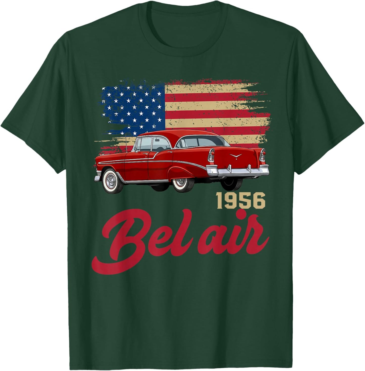 1956 56 Bel air American Flag 90s Silhouette Old Classic T-Shirt - T-Shirt | Forest