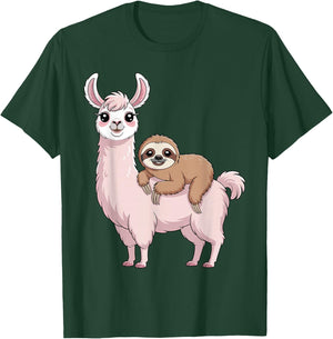 Sloth Riding Llama Funny Llama Women Kids T-Shirt - T-Shirt | Forest