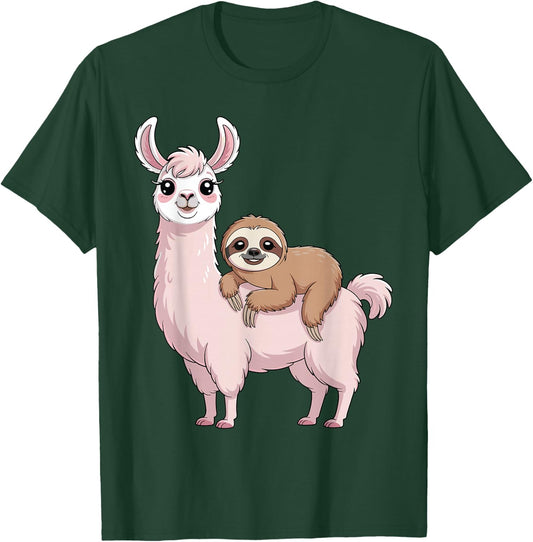 Sloth Riding Llama Funny Llama Women Kids T-Shirt - T-Shirt | Forest