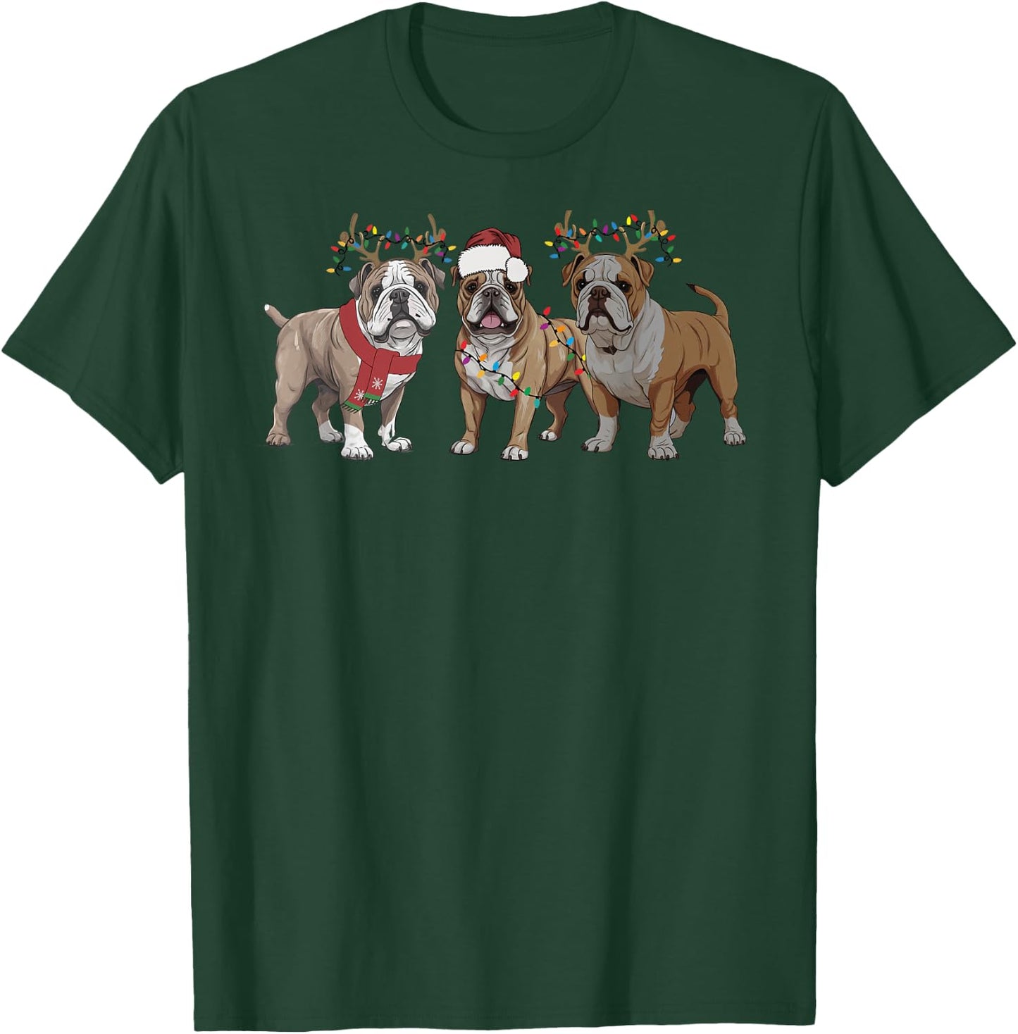 English Bulldog Christmas New Year Dog Mom Dad Kids Family T-Shirt - T-Shirt | Forest
