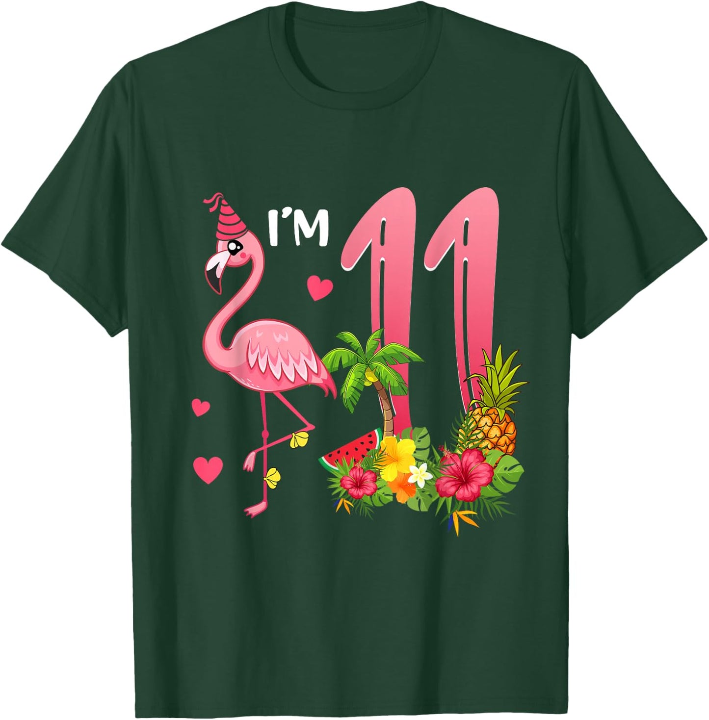 I'm 11 Year Old Flamingo Tropical Theme 11th Birthday Girl T-Shirt - T-Shirt | Forest